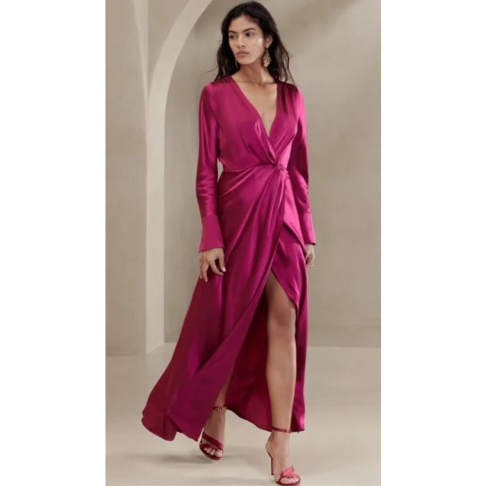 Banana Republic Dress Size 4P Etude 100% Silk Maxi Berry Pink Fuchsia NWT
